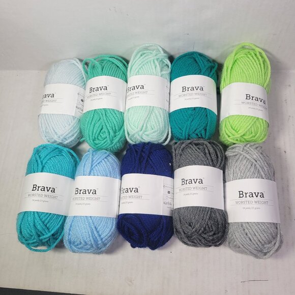 Lot of 10 Mini Skeins Knit Picks Brava Blue & Green Worsted Weight Yarn - Picture 1 of 16